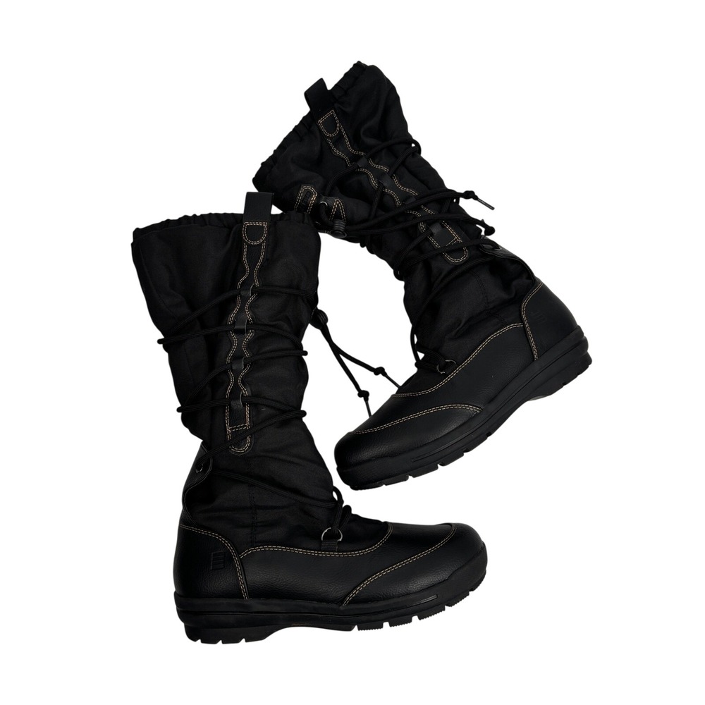 Lands End Womens Black Tall Snow Boots Faux Shearling Lined Lace Up 7B 393496 - Picture 1 of 6